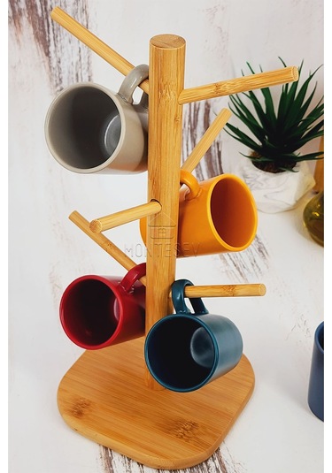 Ahşap Bardak Kupa Fincan Askılığı Askısı 6 Askılı