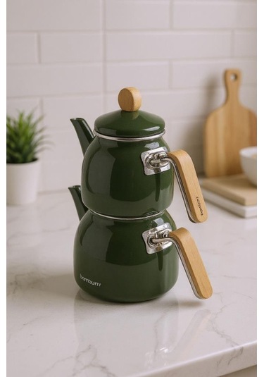 Sultan - Bambu Kulplu Çaydanlık Takımı Koyu Yeşil Koyu Yeşil