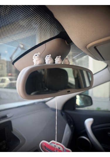4 Parça Sevimli Hamster Ailesi Dikiz Aynası Süsü - Ayna Süsü Araba Süsü Torpido Süsü Oto Aksesuar