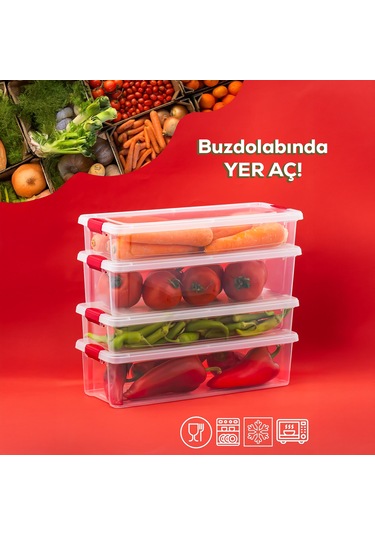 Porsima 8 Li Kilitli Kapaklı Yiyecek Erzak Saklama Kabı Seti - Buzdolabı Düzenleyici Organizeri Şeffaf