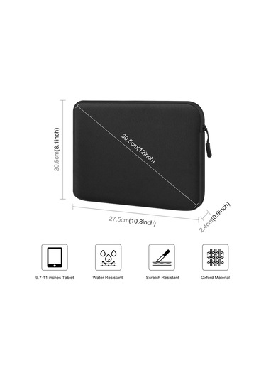 Haweell 9.7-11.0 inç Tabletler İçin Fermuarlı Evrak Çantası 10.11 inch Siyah