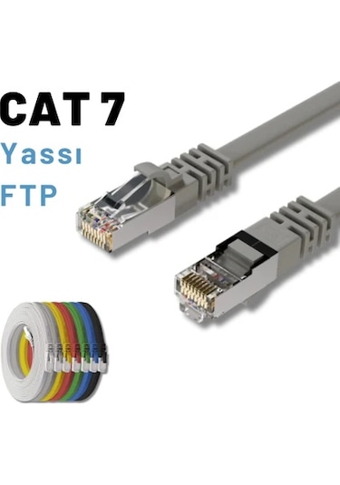 Irenıs 3 Metre Gri Cat7 Kablo Yassı Ftp Ethernet Network Lan Ağ Kablosu