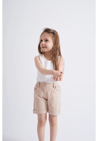 Oliventhekid Taşlı Detaylı Kız Çocuk Şort Kremrengi Krem