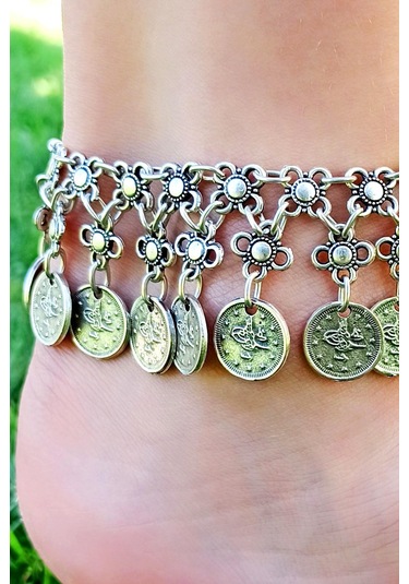 Antik Gümüş Kaplama Çift Sıra Boncuk & Tuğra Şekilli El Yapımı Ka