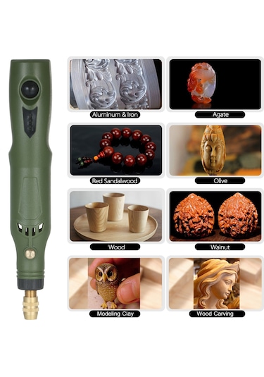 Moveevo Yüksek Hızlı Döner Alet, Yeşil Renk, 15000 Rpm, Usb Şarj, Aksesuarlı Kompakt Tasarım