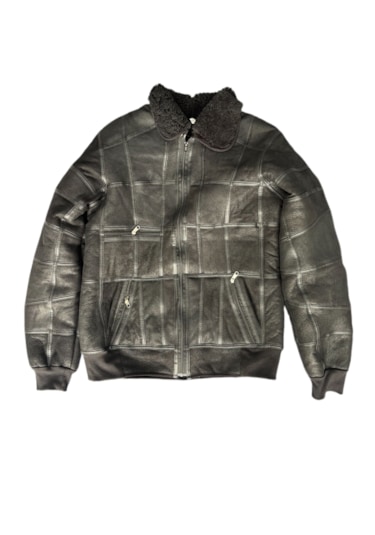 Patchwork Kürk-süet Hakiki Deri Yakalı Biye Ve Triko Detaylı Mont Siyah