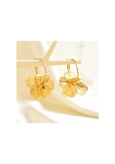 Altın Çift Katmanlı Hollow Çiçek Halka Küpe Kadınlar İçin Altın