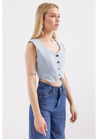 Bigdart 6797 Crop Kot Yelek - Mavi 001