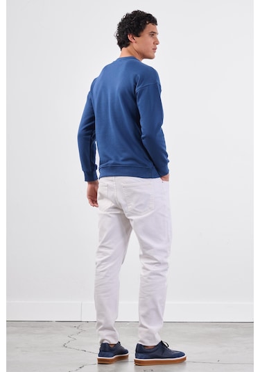 Dufy Açık Lacivert Bisiklet Yaka Regular Fit Erkek Sweatshirt Lacivert