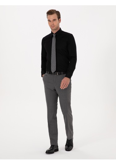 Cacharel Siyah Slim Fit %100 Pamuk Klasik Gömlek