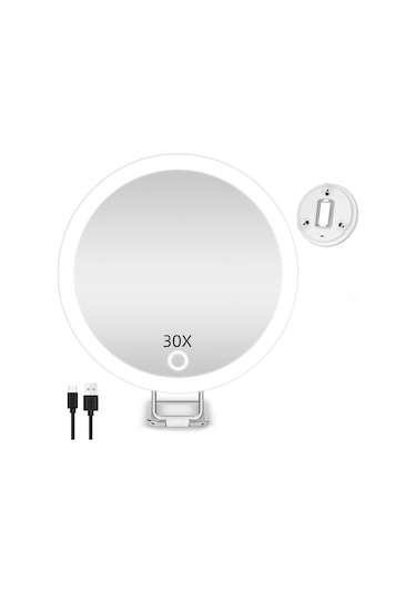 Aurora Hafif Zoom 360 Derece Dönen Braket Makyaj Aynası İle 6 İnçşarj Led Takviyebaşı Beyaz