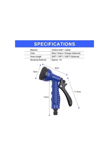 Pazly 7 Fonksiyonlu Bahçe Hortumu - 100ft/30m Esnek, Sızdırmaz, Yüksek Basınçlı, Oxford Kumaş/kauçuk