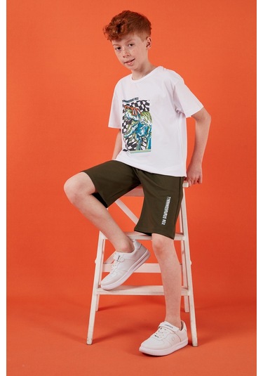 Lela Pamuklu Regular Fit Bisiklet Yaka Şortlu Alt-Üst Erkek Çocuk Takım 6212016 Beyaz