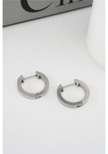 Kadın 316 L Paslanmaz Çelik 2 Cm Oval Model Küpe - Gümüş