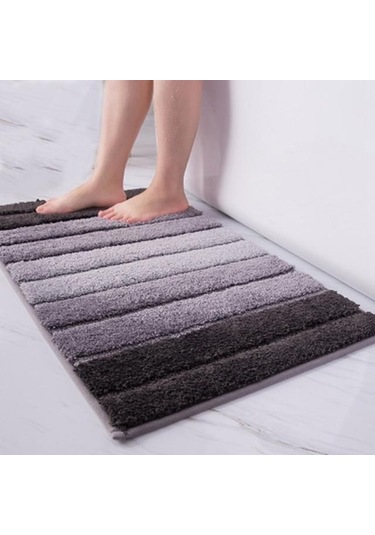 Gri Mengnı Kaymaz Banyo Paspası Zeminde Basit Çizgili Emici Halı Banyo Halı Paspaslar Mutfak Banyo Aksesuarları İçin 45cm 65cm Gri