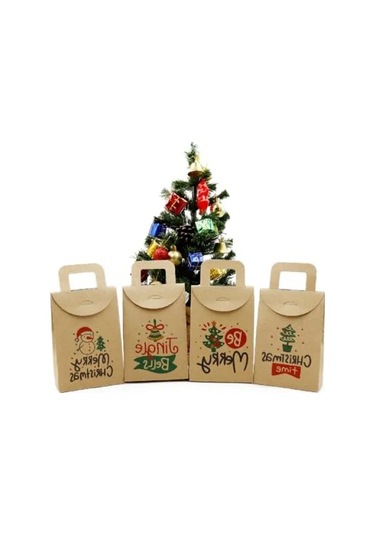 10x15 Cm Noel Ve Yılbaşı Temalı Kraft Hediye Kutusu Seti - 4 Adet