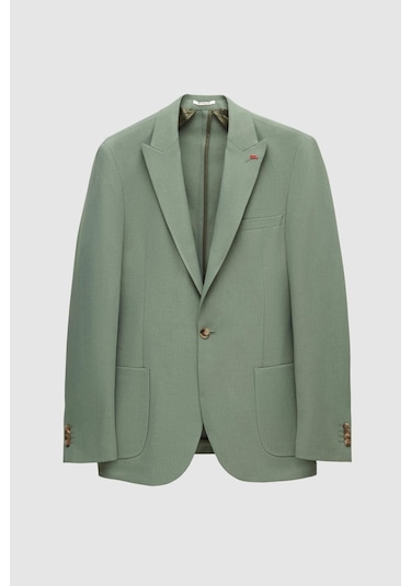 Twn Slim Fit Yeşil Armürlü Uçan Blazer Kumaş Ceket 4ef04zb024092 Yeşil