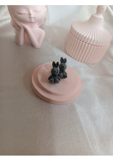 Gri Peluş Tavşanlı Küpe