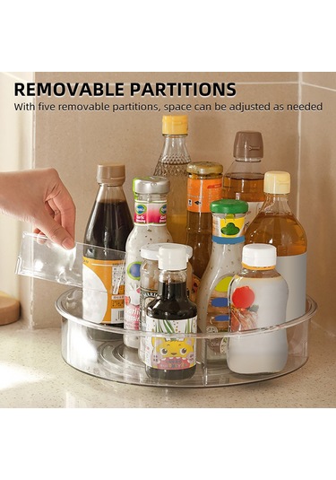 Moveevo Pet Şeffaf 5 Bölmeli 360 Döner Depolama Rafı - Mutfak Baharat, Condiment, Atıştırmalık Organizer 29.3x7cm Şeffaf