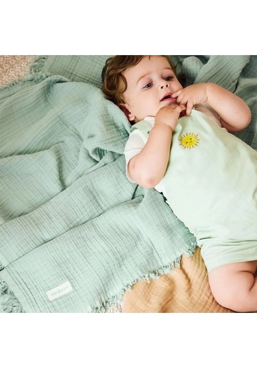 4 Katlı Yumuşak ve Hafif Müslin Bebek Battaniyesi Mint