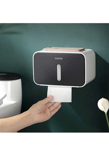 Fastbuy Kendinden Yapışkanlı Delmesiz Şeffaf Pencereli Siyah Tuvalet Kağıdı Tutucu Banyo Düzenleyici Siyah