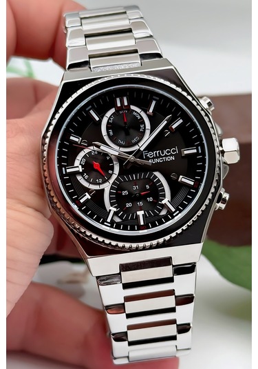 Ferrucci Function Erkek Kol Saati, Çelik Kordon & Özel Tasarım, 3atm Suya Dayanıklı Gümüş-siyah Sdfe Gümüş - Siyah