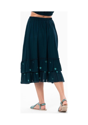 Lavinya Vual Nakışlı Uzun Yazlık Etek Petrol Ptrl-petrol Petrol