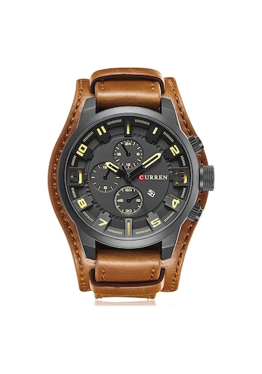 Curren M8225 Askeri Deri Quartz Erkek Kol Saati Siyah Sarı