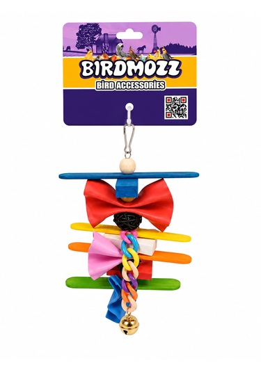 Birdmozz Premium Tahta Çubuklu Renkli Zincirli Kuş Oyuncağı