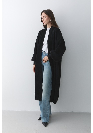 Siyah Boydan Uzun Triko Hırka - 251015 Siyah