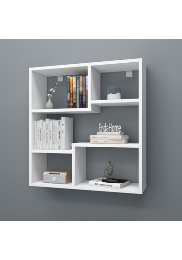 5 Raflı Duvar Rafı, Mutfak Rafı, Oturma Odası Rafı Beyaz
