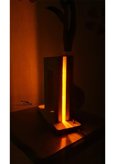 Doğal Ahşap Gizli Led Dekoratif Abajur Aydınlatma Masa Lambasi Amber