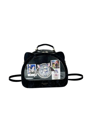 Crosswing Kedi Baş Yarım Yuvarlak Omuz Çantası-siyah Siyah