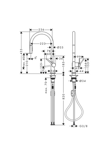 Hansgrohe Talıs M54 Tek Kollu Evıye Bataryası Cekılebılır El Dusu