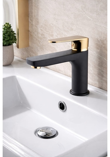 Ulu-el Sabit Lavabo Bataryası Çeşme Musluk Altın - Siyah