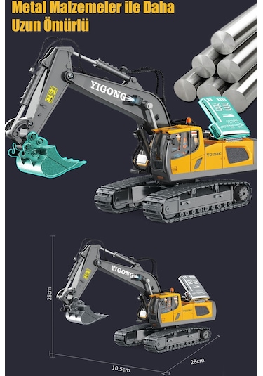 Işıklı Sesli Full Fonksiyon Metal Hareketli Kepçe 2.4ghz Uzaktan Kumandalı 680 Rotasyon Excavator