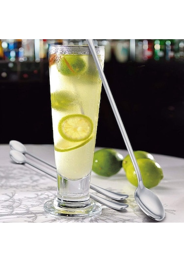 9 İnç Kaşık, Paslanmaz Çelik Kokteyl Karıştırma Kaşıkları - 8'li Set Gümüş