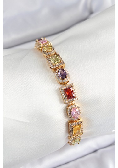 Pirinç Karışık Zirkon Taşlı Baget Model Gold Renk Vıp Seri Kadın Bileklik - Tj-bb7504 Gümüş