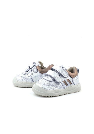 Rakerplus Schaggy Hakiki Deri Gümüş Parlak Bebek Spor Ayakkabı Gümüş