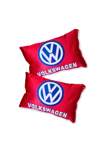 Volkswagen Dijital Baskılı Kırmızı Araç Boyun Yastık 2'li Set Volkswagen Mavi Oto Ayna Askısı Kırmızı