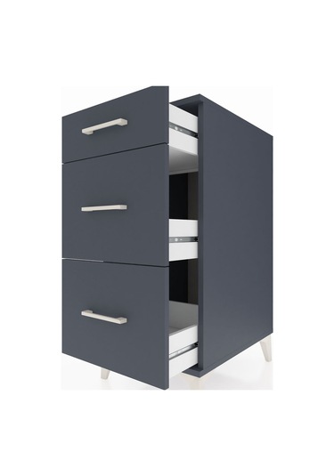 Kronos Komodin 3 Çekmeceli Tek Kapaklı 44x59x96 Antrasit-antrasit Antrasit