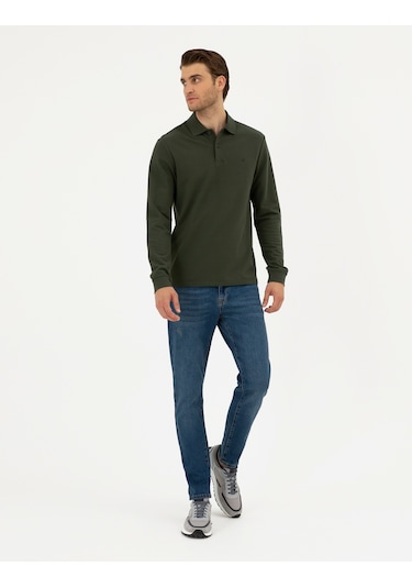 Pierre Cardin 50294438-vr079 Slim Fit Basic Erkek Sweatshirt Koyu Yeşil
