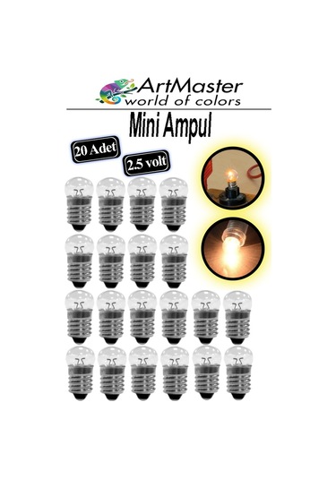 Mini Ampul 2.5 Volt 20 Adet Okul Sınıf Elektrik Devre Küçük Elektrik Deney Ampulü 2.5 Volt Deney Ampulü Küçük Boy