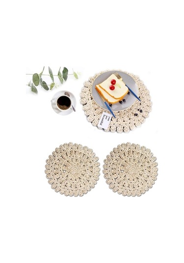 Ulzyvf Seti Servis, Servis Masa Krem Hasır Dokuma Doğal Beyaz Amerikan 2'li - Pa Beyaz - Krem