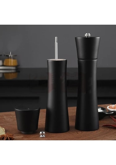 Jialan Ahşap Küçük Bel Biber Değirmeni Seti Seramik Çekirdek Siyah