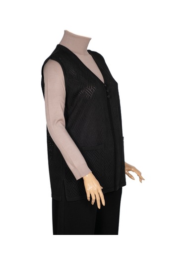 Hesna Kadın Yakut Triko Ajurlu Cepli Düğmeli Yırtmaçlı Siyah Yelek Siyah