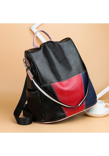 Siyah Moda Sırt Çantası Kadın Sırt Çantası Eğlence Büyük Kapasiteli Seyahat Öğrenci Çantası Patchwork Renk Kadın Çantası Siyah