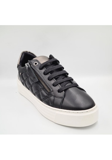 Mammamia D25ka-7305 Siyah Beyaz Hakiki Deri Kadın Deri Sneaker Siyah