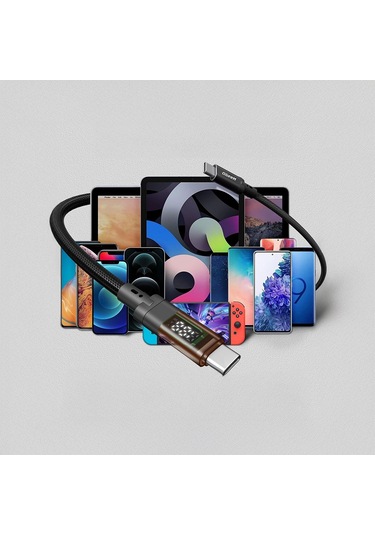 Qgeem Qg04 Dijital Led Göstergeli Type-c To Type-c Pd 40g 8k 60hz Data Kablosu 240w 1m Siyah