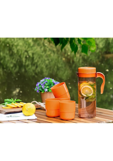 Madame Coco Laure 4 Bardaklı Sürahi Seti 1ksurh01369x14x24cm-amber